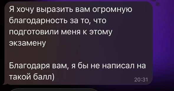Скриншот переписки с благодарностью от ученика